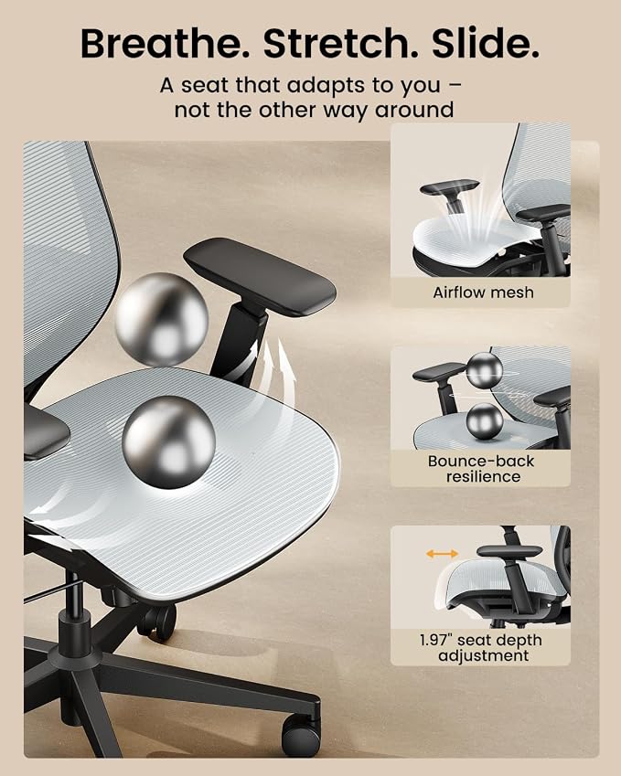 ProtoArc EC200 Pro Ergonomic Mesh Office Chair for Remote Work, Gray | 4D Armrests, Adjustable Lumbar & Seat Depth, 3D Headrest, Ergonomic Desk Chair for Home Office Programmers - Image 3