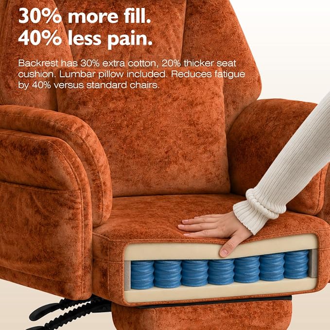 C57 Ergonomic Reclining Office Chair with Footrest, Velvet Desk Chair with 6-Stage Adjustable Wing Armrests for Cross Legged Sitting, Pet Friendly High Back Lounge Gaming Chair for Home Office - Image 8