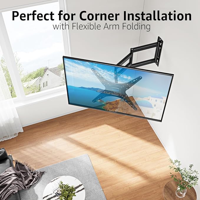 MOUNTUP Corner TV Wall Mount for Most 26-65 Inch TVs, Long Arm TV Mount with 30 Inch Extension Arm, Smooth Swivel Tilt Single Stud Full Motion Bracket Max VESA 400x400mm, 77 lbs Heavy Duty, MU0057 - Image 5