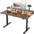 Klicelor Electric Standing Desk with Shelf, 55 Inch Height Adjustable Desk with Power Outlets & LED, Sit Stand Up Table with Monitor Stand, Computer Workstation for Home Office, Dark Walnut by Unknown
