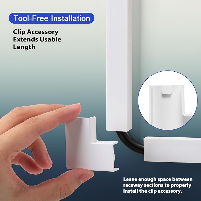 132in Cord Hider Kit, Self-Adhesive Cord Cover for 2 Wires on Wall | White Cable Raceway Kit, Convenient Wall Wire Hider Cable Hider, Cable Management Kit, Wire Covers for Cords, W0.85in H0.5in - Image 4