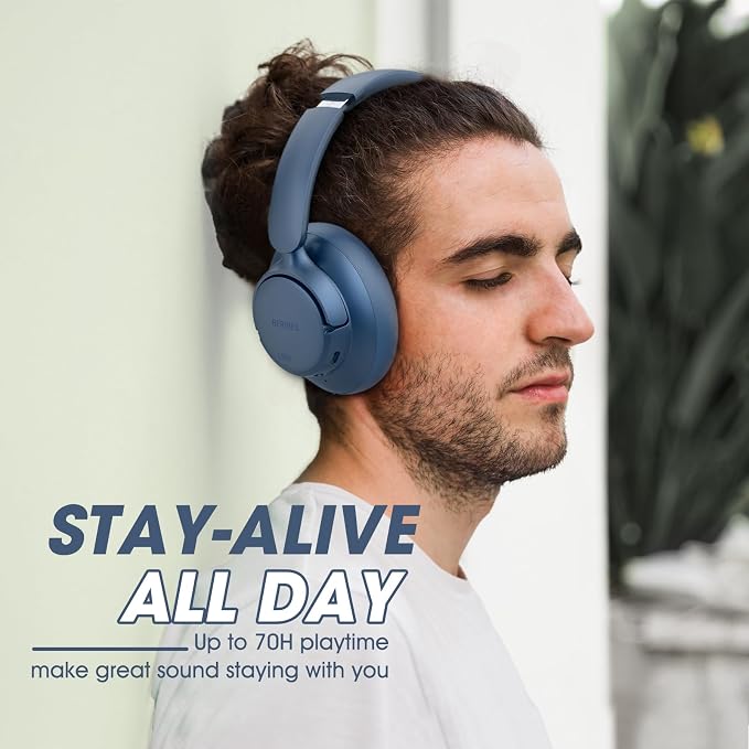 BERIBES Hybrid Active Noise Cancelling Headphones Wireless Over Ear 70Hours | Foldable Bluetooth 6.0,Transparent Modes,3.5MM Cable,Lightweight Built-in Mic,HiFi Stereo Deep Bass,Soft-Earpad,Fast Charging - Image 5