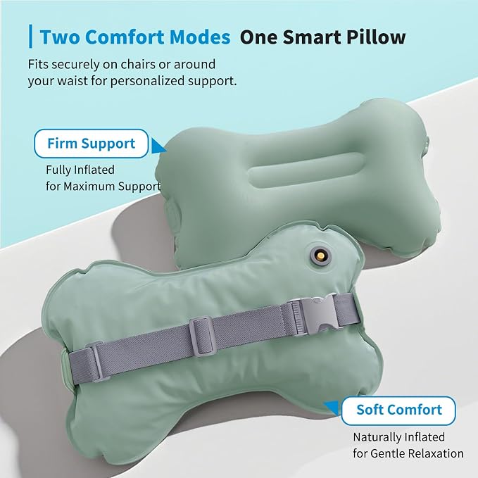 Mixtrend Travel Lumbar Pillow – Inflatable Memory Foam Back Support Cushion for Airplane, Car, Office Chair, Long Flight – Ergonomic Pain Relief for Women, Men & Kids (Matcha Green) - Image 7