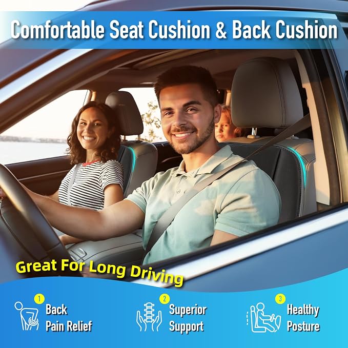 Lofty Aim Car Seat Cushion with Back Support Pillow, Driver Seat Cushion | Comfy Lumbar Support & Seat Cushion, Memory Foam Seat Cushion for Pain Relief, Butt Pillow for Car, Truck, Black - Image 3