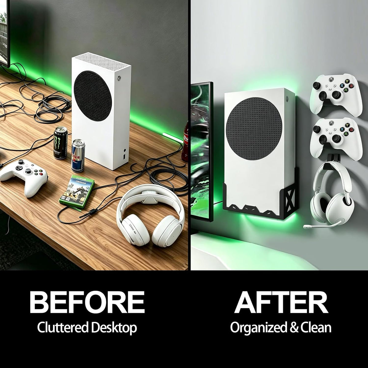 Wall Mount Kit for Xbox Series S,Steel Mount Includes Detachable Controller Holder and Headphone Stand （NOT for Xbox ONE S） - Image 5