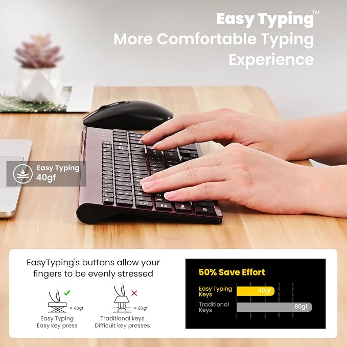 cimetech EasyTyping KF10 Wireless Keyboard and Mouse Combo, [Silent Scissor Switch Keys][Labor-Saving Keys] Ultra Slim Wireless Computer Keyboard and Mouse, Easy Setup for PC/Laptop/Windows - Wine Red - Image 5