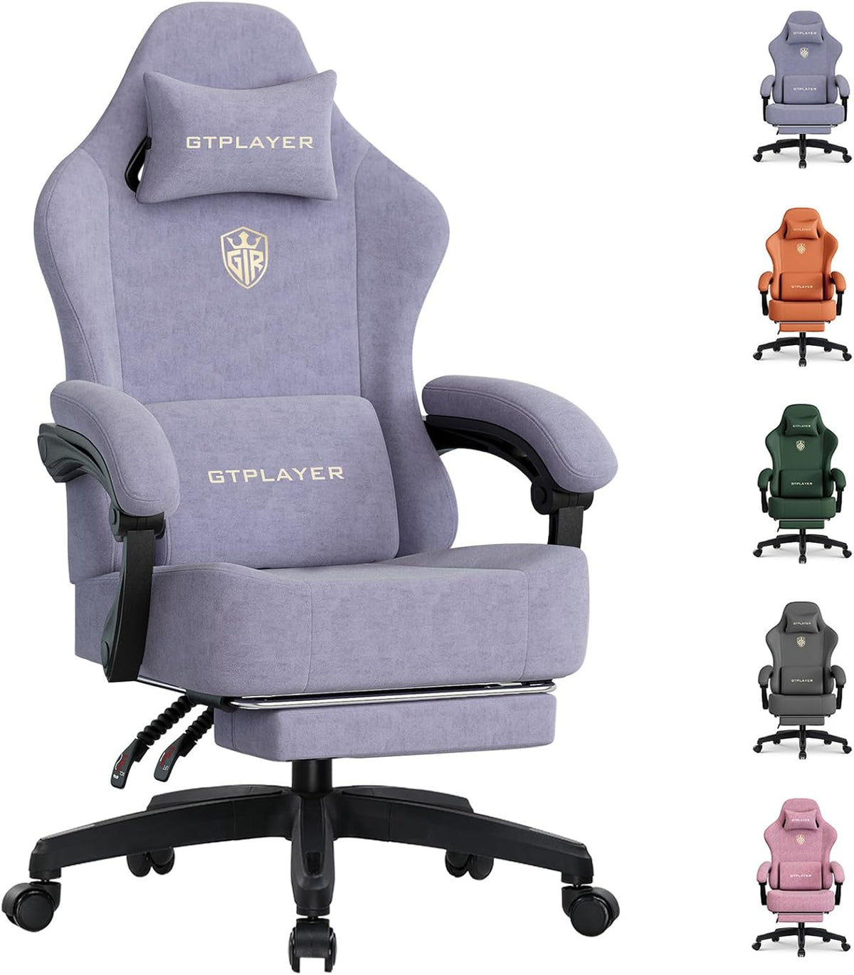 GTPLAYER Big and Tall Gaming Chair Fabric with Pocket Spring Cushion, High Back Ergonomic Computer Chair with Footrest for Adults Lumbar Support Swivel Game Chair for Office 350LBS, Macaron Purple by GTPLAYER