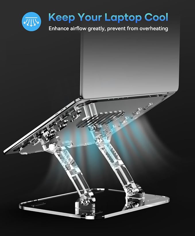 Lpoake Acrylic Laptop Stand for Desk, Adjustable Ergonomic Laptop Riser, Portable Foldable Computer Stand, Compatible with 10 to 15.6 Inches Notebook and MacBook, Clear - Image 4