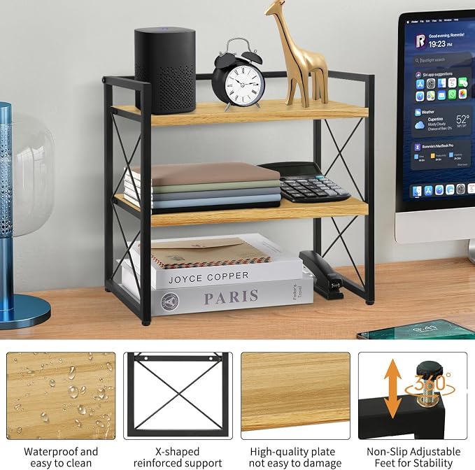 YINMIT Desktop Shelf Organizer, 2 Tier Office Shelves, Wood Desk Organizer Storage Rack and Freestanding Display Shelf for Office, Dormitory, Home (Black Wood) - Image 4