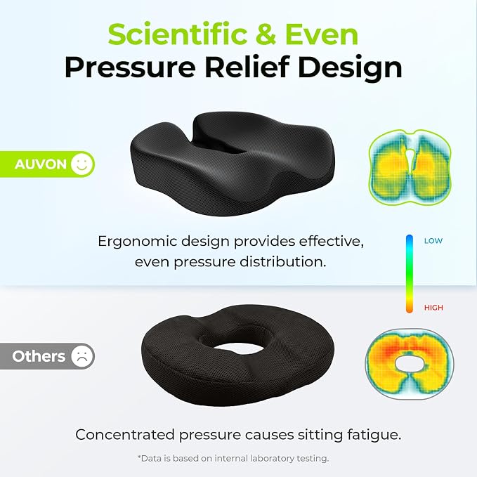 AUVON Ergonomic Donut Pillow Seat Cushion for Hemorrhoid & Back Pain Relief | Thick Memory Foam Chair Cushion with Firm Support for Tailbone, Sciatica, Pregnancy, Thigh Slope Design for Sitting Comfort - Image 6