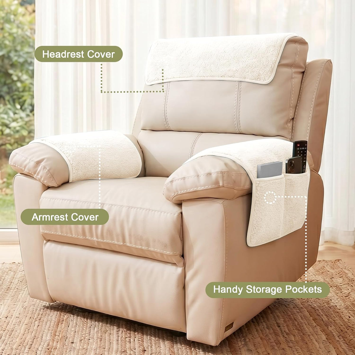 Universal Sherpa Recliner & Armchair Covers with Pockets - Image 2