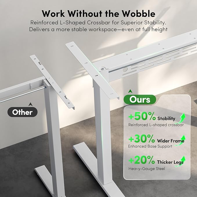 FEZIBO Electric Standing Desk with L-Shaped Crossbar & Cable Management System, 48 x 24 Inches Sit Stand up Desk, Adjustable Height Standing Desk for Home Office, Light Walnut - Image 6