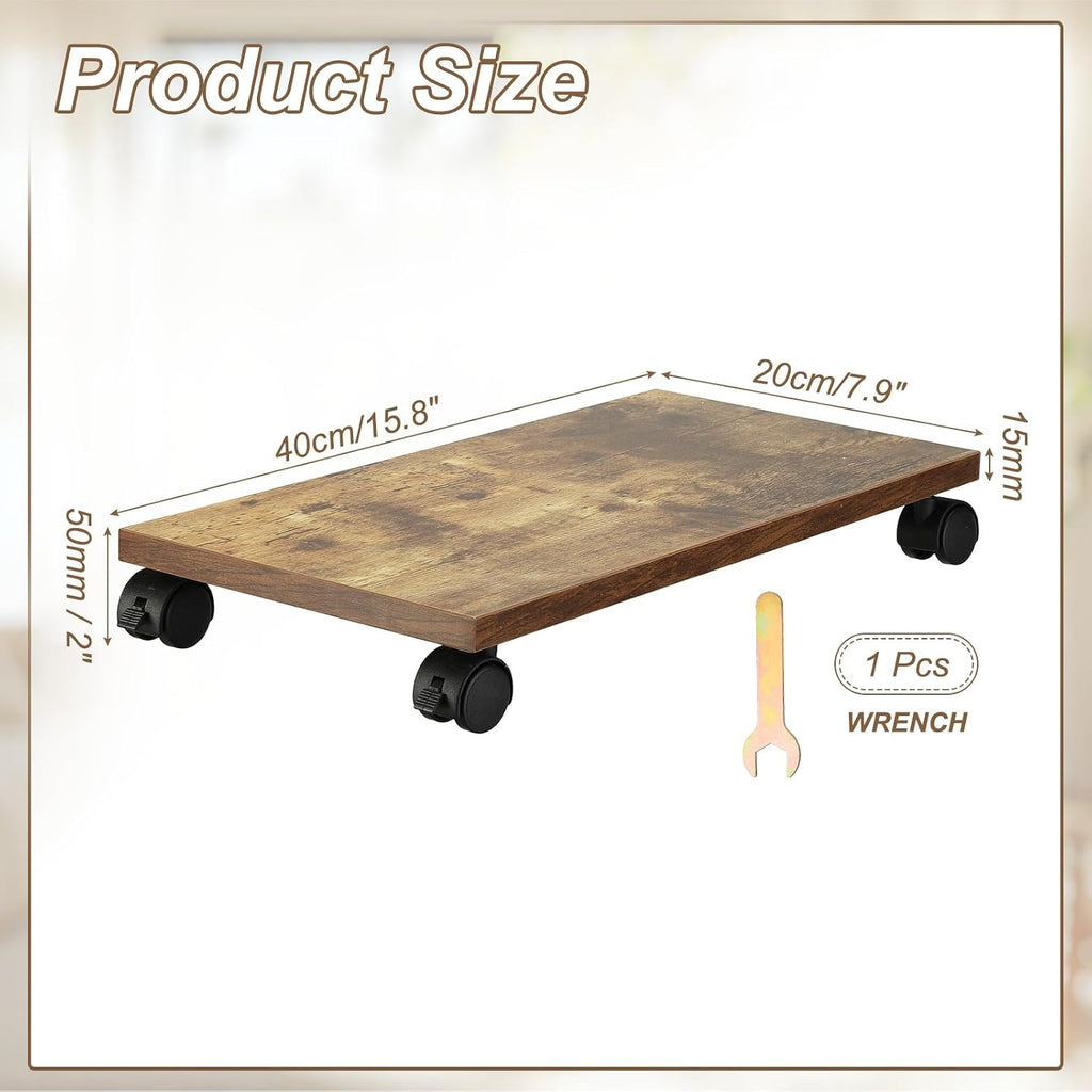 PATIKIL 8x16in PC Stand, Computer Tower Stand Wood CPU PC Holder Under Desk Mobile Cart 4 Caster Wheel for Floor Carpet Tower ATX Case Printer Potted Planter UPS Power Station, Brown - Image 3