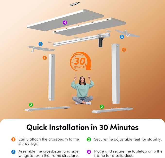 FEZIBO Standing Desk 63 × 28 Inch Electric Height Adjustable, White | Sit and Stand Up Adjustable Desk, Home Office Computer Desk with 3 Customizable Memory Presets - Image 8