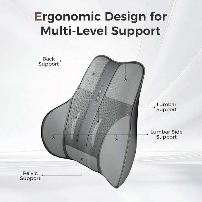 Coverado Lumbar Support Pillow for Car, Ergonomic Memory Foam Back Pillow for Office Chair, Back Cushion for Back Pain Relief, PU Leather Car Lumbar Support for Driving Seat - Image 2