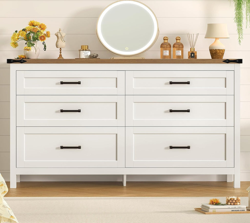 47.2" Dresser for Bedroom, White 6 Drawer Dresser with Metal Handles, Wood Dressers & Chests of Drawers for Closet, Farmhouse Dressers for Bedroom, Entryway, White - Image 3