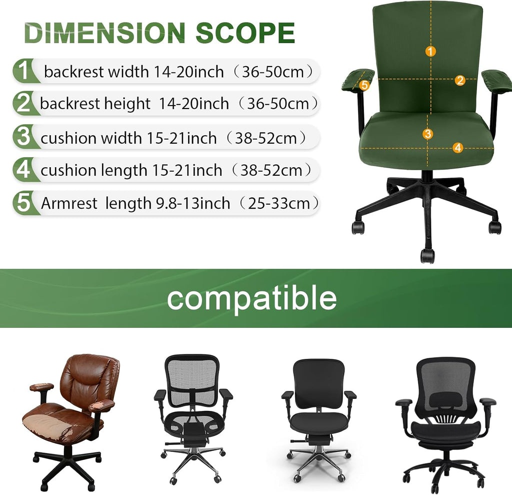 4 Pcs Office Chair Covers Set Computer Universal Protective Stretchable Chair Seat Covers Desk Armrest Cover Slipcovers Pads Office Cushion Backrest for Rotating(Regular,Blackish Green) - Image 2