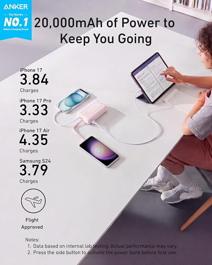 Anker Zolo Power Bank, 20,000mAh 45W Portable Charger with Built-in USB-C - Image 2