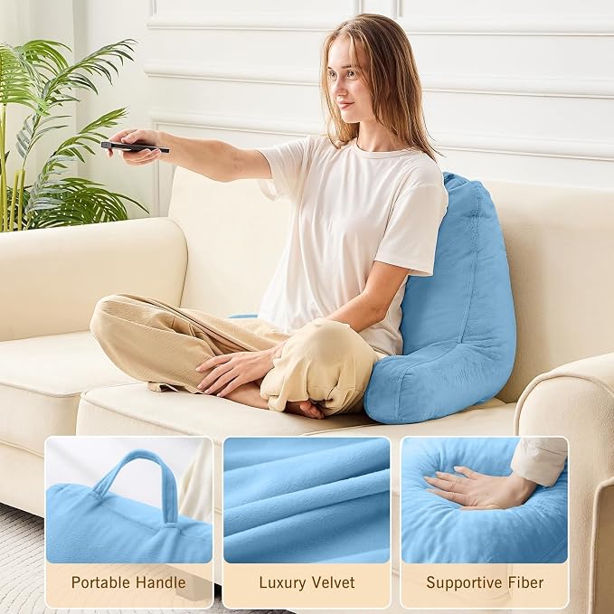 Sasttie Reading Pillow for Bed, Back Pillow for Sitting Up, Blue | 18" Backrest Support Cushion for Couch, Sofa, and Floor, Dorm Essentials, OEKO-TEX, Adjustable Down Alternative Fill - Image 4