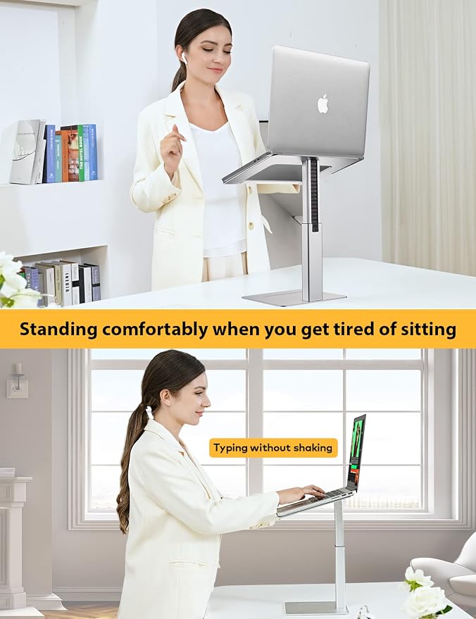 Laptop Stand for Desk, Ergonomic Sitting and Standing Laptop Riser for Notebook MacBook 11-17 Inches，DJ Laptop Stand Adjustable Height from 7-15 Inches Aluminum(Silver) - Image 3