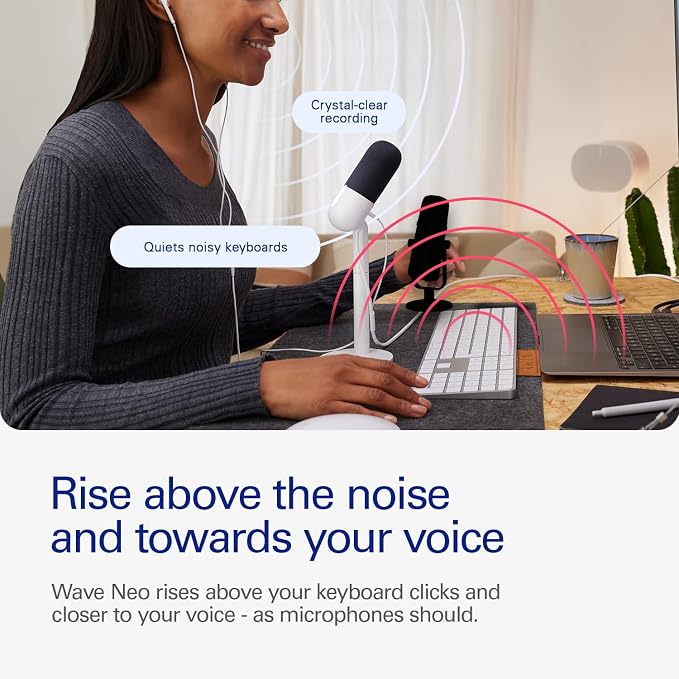 Elgato Wave Neo USB Condenser Microphone, Tap to Mute | High-rise stand design, LED mute indicator, Zero-delay headphone monitoring, Plug and play, Zero-plastic packaging - Image 3