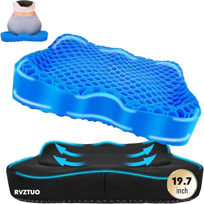 Gel Seat Cushion, Thickened Big Breathable Honeycomb Design Absorbs Pressure Points Gel Cushion with Anti-Slip Cover Seat Cushion for Office Chair Home Car Wheelchair Stadium Bleachers by RVZTUO