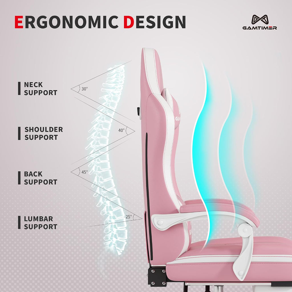 Gaming Chair, Computer Office Chair with Pocket Spring Cushion, 400 LBS Weight Capacity, Breathable PU, Headrest & Lumbar Support, for Silla Gamer Adults(Pink) - Image 7