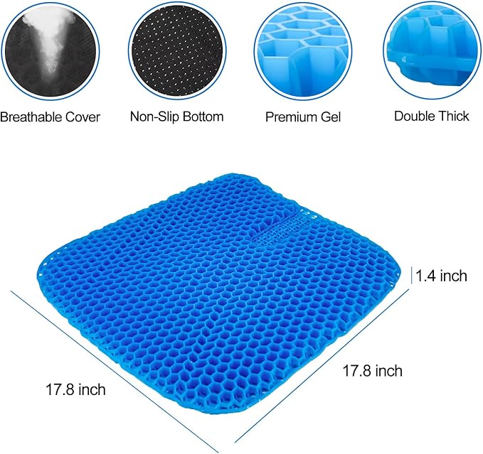 Large Gel Seat Cushion for Long Sitting With Non-Slip Cover,Soft & Breathable,Chair Cushion,Car seat Cushion,Office seat Cushion,Seat Cushion for Desk Chair,Wheelchair Cushion (Blue, Large Size) - Image 3
