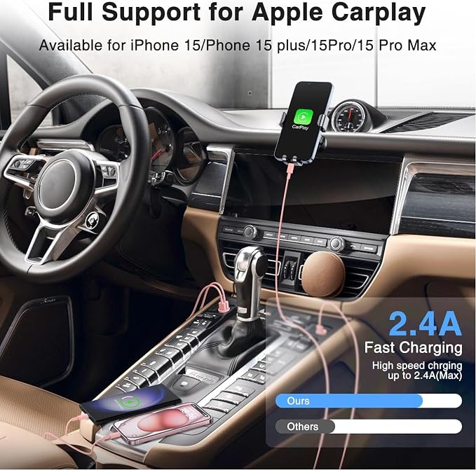 3 Pack Car Carplay Cable for iPhone 16 15 Pro Max 15 Plus Car Charger, 6FT USB to USB C Cable for Car Charger Adapter, Carplay USB C Cord Accessories Charging for iPad 10th Gen/iPad Pro Air 5th-Pink - Image 3
