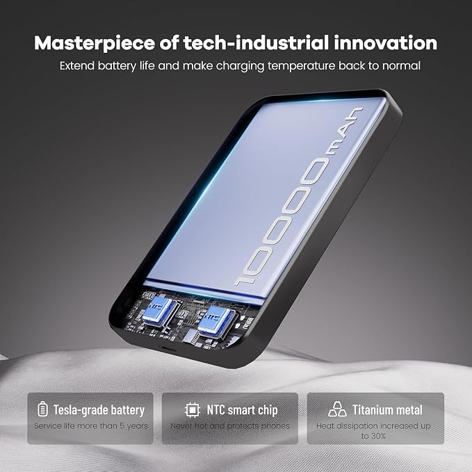 Power Bank, Ultra-Thin 10,000mAh Magnetic Wireless Portable Charger, 22.5W Fast Charging Battery Pack, Comes with USB-C Cable, Designed for iPhone Air /17/16/15/14/13/12 - Image 5