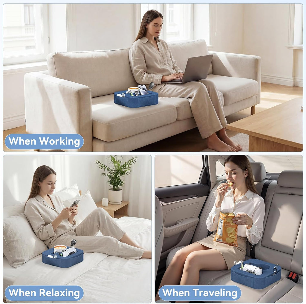 Couch Cup Holder Pillow, Couch Caddy for Drink, Snack, Phone, Remote, Game Controller, Removable and Washable Cup Cozy Pillow, Small Sofa Cup Holder Tray for Bed, Car, Desk, Sofa, Blue - Image 5