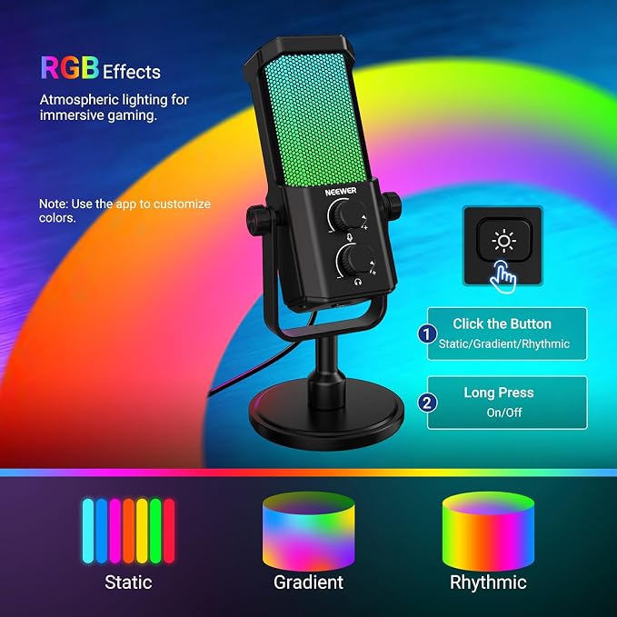 NEEWER UM01 AI Noise Canceling USB Microphone, Plug & Play Cardioid RGB Condenser Mic Mute/Music Sync/App Control for Android Windows PC Mac PS4/5 Gaming Recording Streaming Podcasting Studio Computer - Image 5