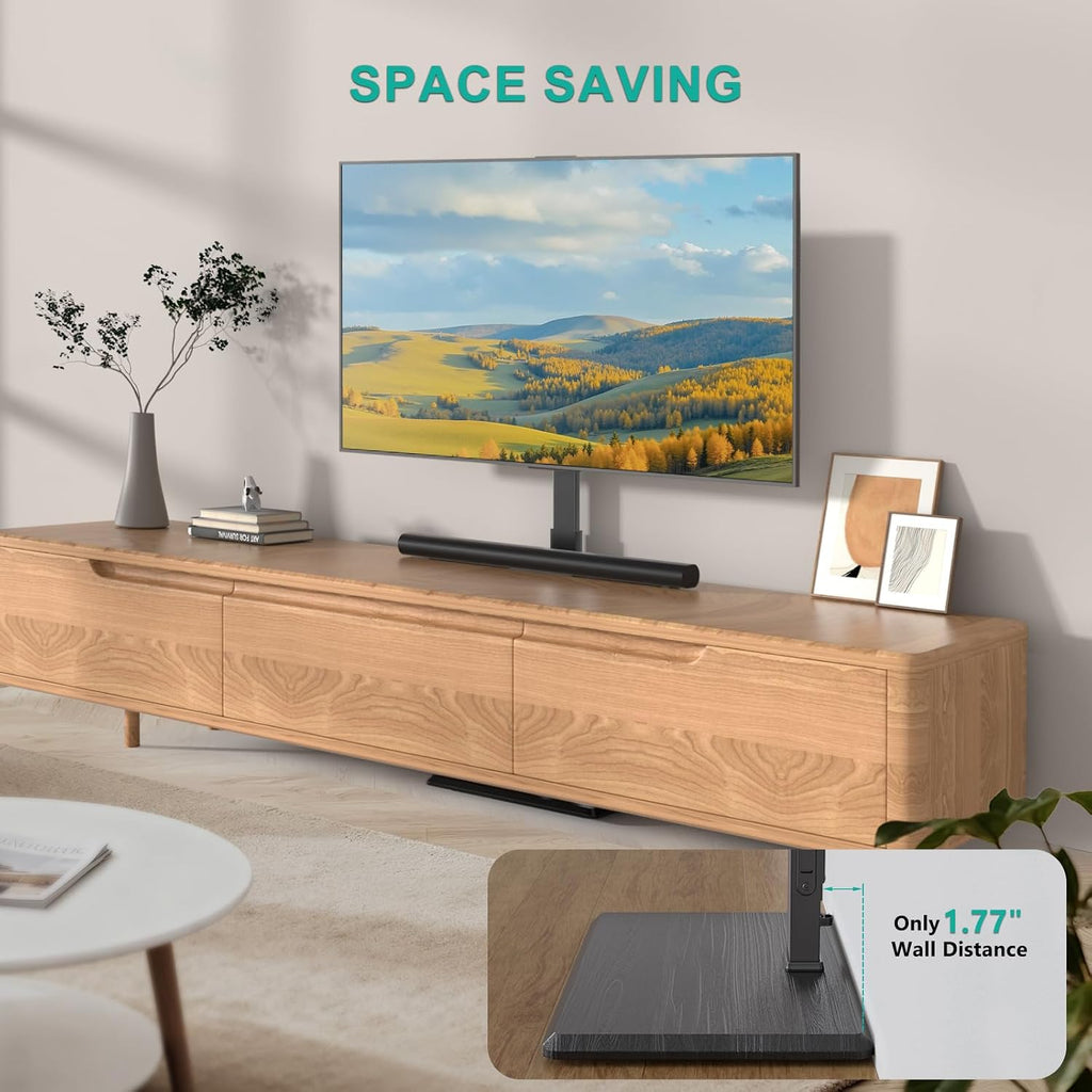 WALI Floor TV Stand with Power Outlet, Tall TV Stand Mount for 32-75 inch TV up to 110 lbs, Swivel and Height Adjustable TV Stands with Wood Base for Bedroom, Living Room(TVDVD-7P), Black - Image 8