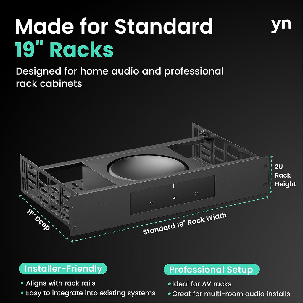 ynVISION.DESIGN 2U Rack Mount Shelf for Sonos Amp, 11" Deep, 1 Amp, 2 Pack - Image 3