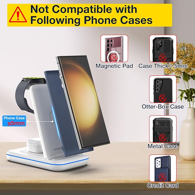 Wireless Charger for Samsung/Android, HOLYJOY Foldable 3 in 1 Fast Charging Station/Stand/Multi Charger for Samsung S25 Ultra/S24/Note 20,Travel Pad for Galaxy Watch 8/7/6/5/4/Active 2,For Buds(Ivory) - Image 3