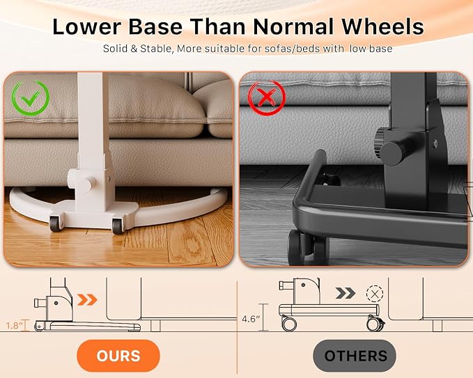 JOY worker Foldable Mobile Standing Desk, Adjustable Portable Desk, White | 90° Tiltable MDF Desktop with Strip, Height Adjustable, Collapsible Low Base with Hidden Wheels, Holds 22lbs, for Home Office - Image 5