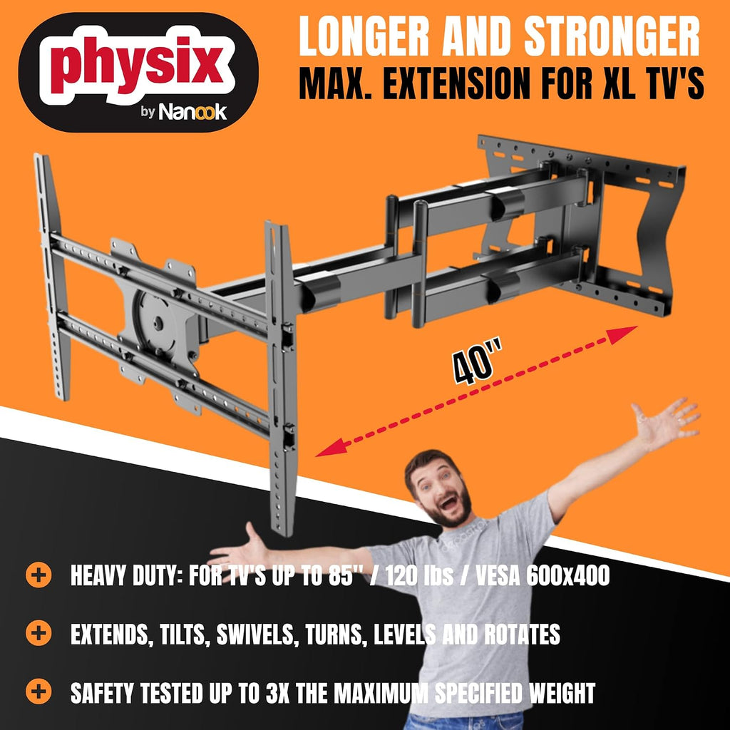 2100 Long arm TV Wall Mount for 32-75 Inch Screens Extra Long Extension up to 40 Inch Heavy-Duty TV Mount Holds up to 88 lbs Full-Motion, Swivels up to 180° Max. VESA 600x400, Black - Image 3