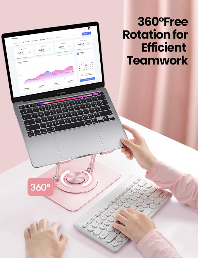 Vaydeer Adjustable Laptop Stand for Desk,Computer Stand Riser with 360° Free Rotation Base and Foldable Design Ergonomic Laptop Riser Fits for MacBook,Dell, HP and More 10-15.6” Laptops (Pink) - Image 3