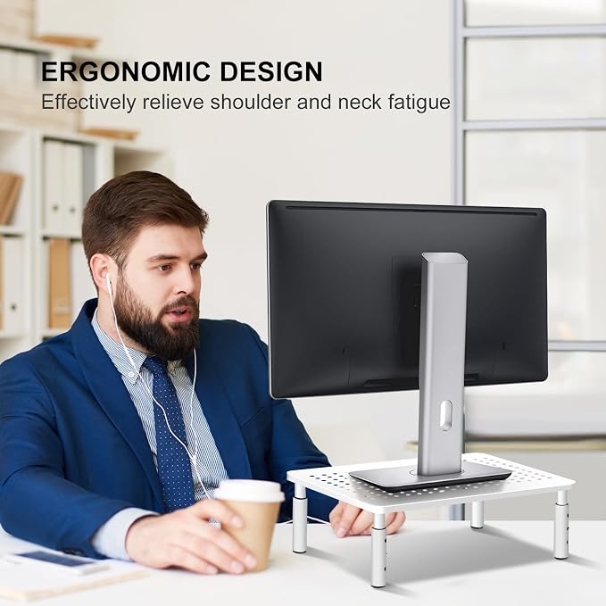 Monitor Stand Riser, Metal Computer Stand, 3 Height Adjustable Screen Riser with Mesh Platform for PS4, Laptop, Printer, Notebook and All Flat Screen, Holds Up to 20KG | 3 Height Adjustable Desk Riser for PS4, Laptop, Printer, Notebook and All Flat Screen - Image 7