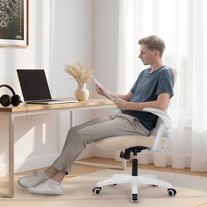NEO CHAIR Office Desk Chair High Back Mesh Chair Adjustable Lumbar, Beige | Ergonomic High-Back Design with Breathable Mesh, Flip-Up Armrests, Comfortable Support for Home office or Computer Work - Image 7