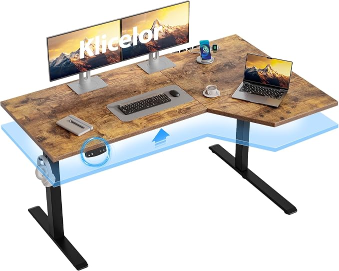 Klicelor L Shaped Standing Desk 55 x 31.5 Inch, Electric Height Adjustable Corner Desk for Home Office Workstation, Ergonomic Sit Stand Computer Table with Memory Controller, Rustic Brown by Unknown