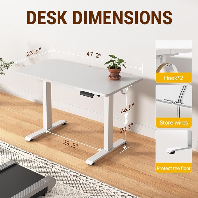 Veken 47.2 Inch Large Electric Standing Desk, Gaming Table, White | Height Adjustable Sit Stand Up Computer Tables for Home Office, Study , Writing, Suit students, employees and group work - Image 3