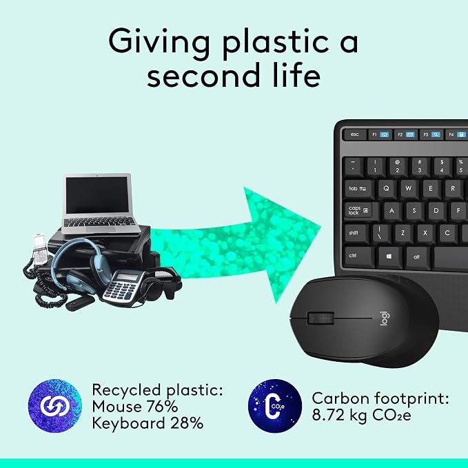 Logitech MK345 Full Size Wireless Keyboard and Mouse Combo - Black | Full size keyboard with integrated palm rest, compact right handed mouse, connect via single included USB-A Nano Receiver - Image 5