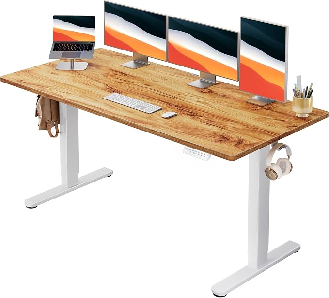 HUANUO Electric Standing Desk, Whole Piece Desktop, Adjustable Height Computer Desk, 4 Height Memory Settings, Sit Stand Up Desk for Home Office, 60" x 24", Light Vintage by HUANUO