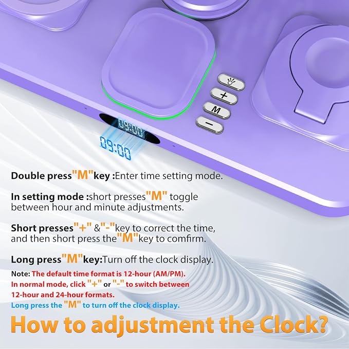 Wireless Charging Station for Apple Devices, Only for Apple Watch Charging | Included Type-C Cable for Tablet Charging, Foldable Wireless Charging Station, 7 Cycling Ambient Lights, Time Clock Display - Image 8