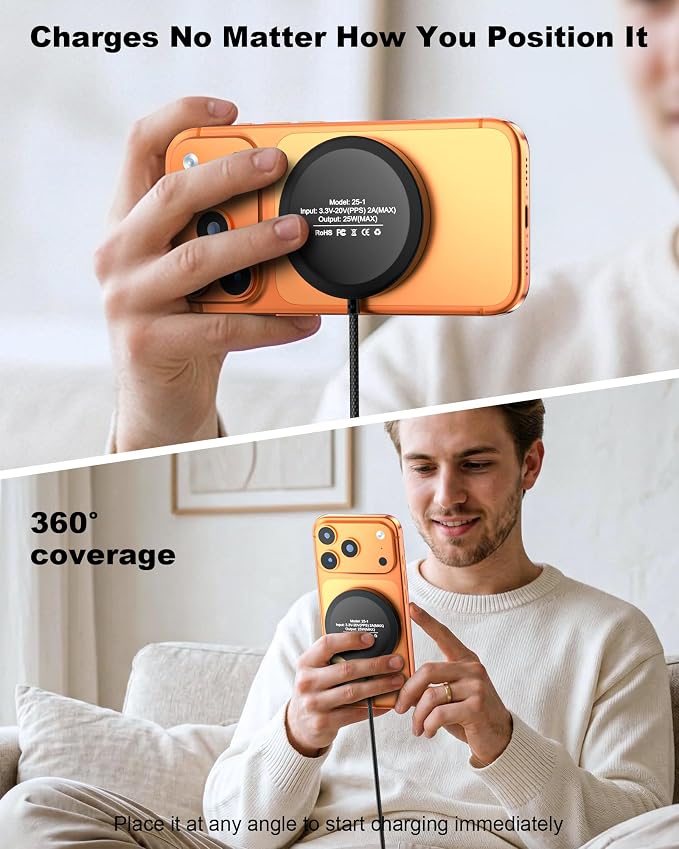 ZBF 25W Magnetic Wireless Charging Pad | USB-C for iPhone Samsung | Ultra-thin Strong Magnet,Fast Charging For Desk/Travel/Bedside/Office,Works with iPhone 17-12 & Samsung S26/S25,MagSafe - Image 4