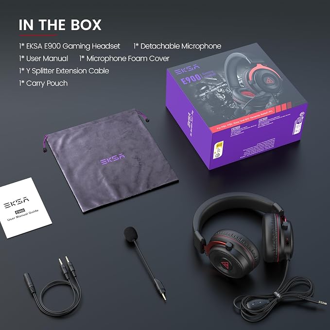 EKSA E900 Gaming Headset with Microphone - PC Headset with Detachable Noise Canceling Mic, 3D Surround Sound, Wired Headphone for PS4, PS5, Xbox, Computer, Laptop, Switch, Handheld (3.5MM Jack) - Image 7