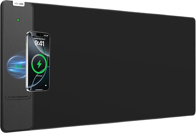Wireless Charging Mouse Pad, 31.5"x11.8" Large Desk Mat, Smooth Glide | Waterproof Mousepad, Stitched Edge, Non-Slip Rubber Base, Desk Pad Computer Keyboard Mat, No Adapter by abcmat
