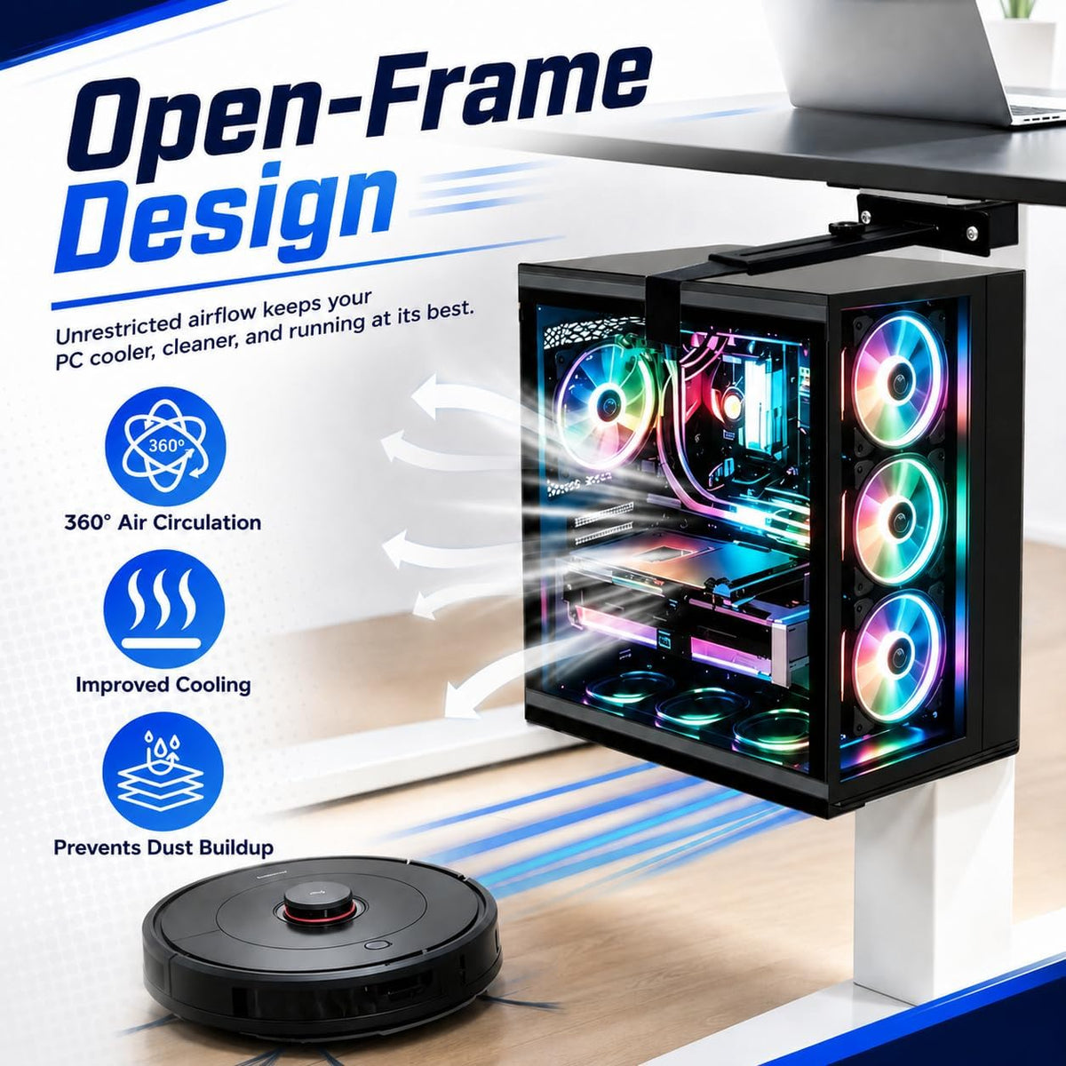 Under Desk PC Mount, Clamp-On CPU Holder for Standing Desk Leg - Image 6