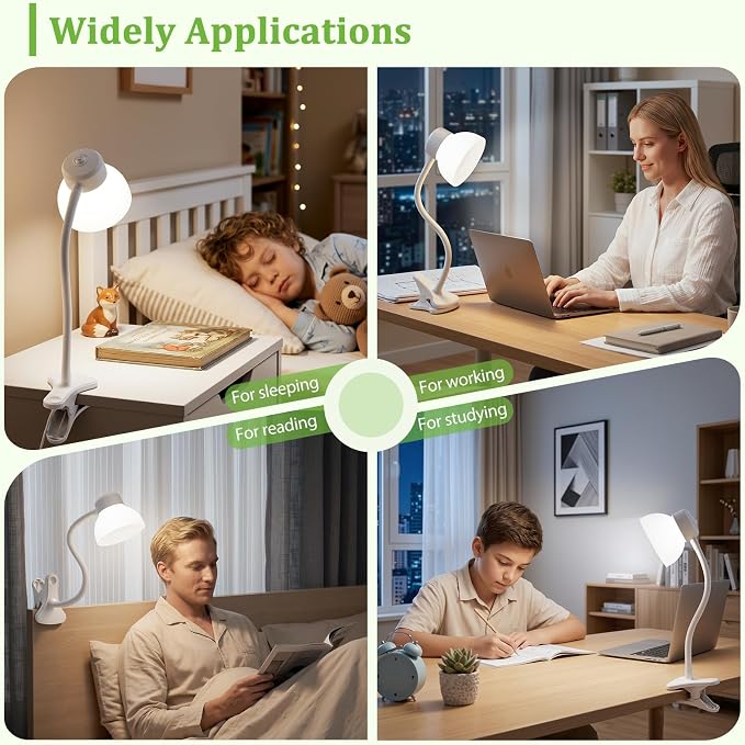Desk Lamps for Home Office,Small LED Reading Lamp,5000K Eye-Care Desk Light | Clip On Desks Lamps for College Dorm, Kids Desk, Bed Headboard, Flexible Gooseneck, Compact Small Table Lamp - Image 8